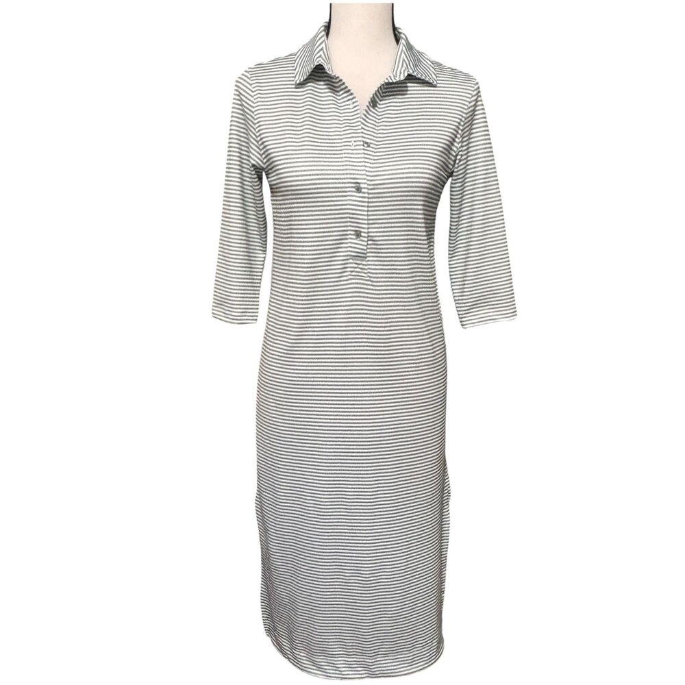Vineyard Vines Sankaty Margo Midi Shirtdress Sz XXS Sage Olive Stripe SPF 50+